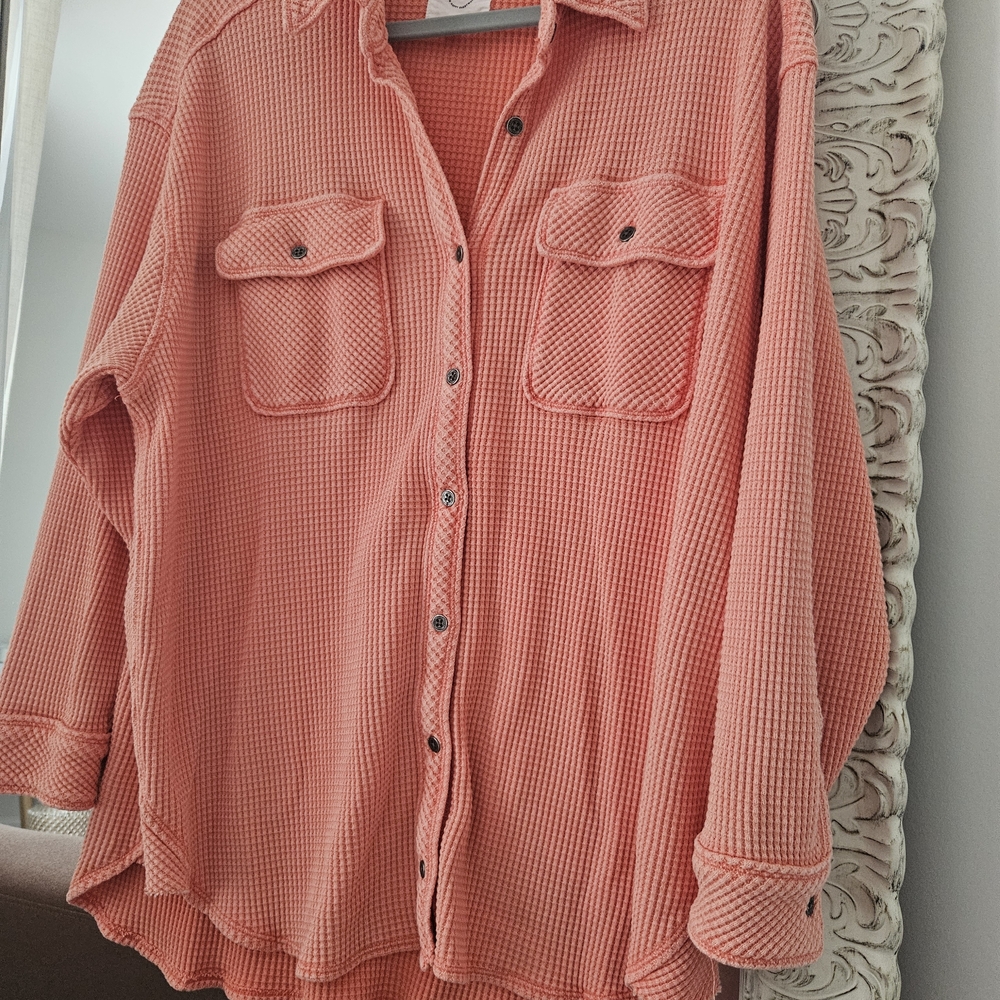 Aerie lumber jane small Coral Waffle Knit oversized Top